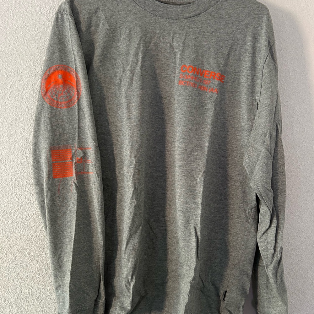 Converse Heather Gray Long Sleeve Tee with Orange Accents